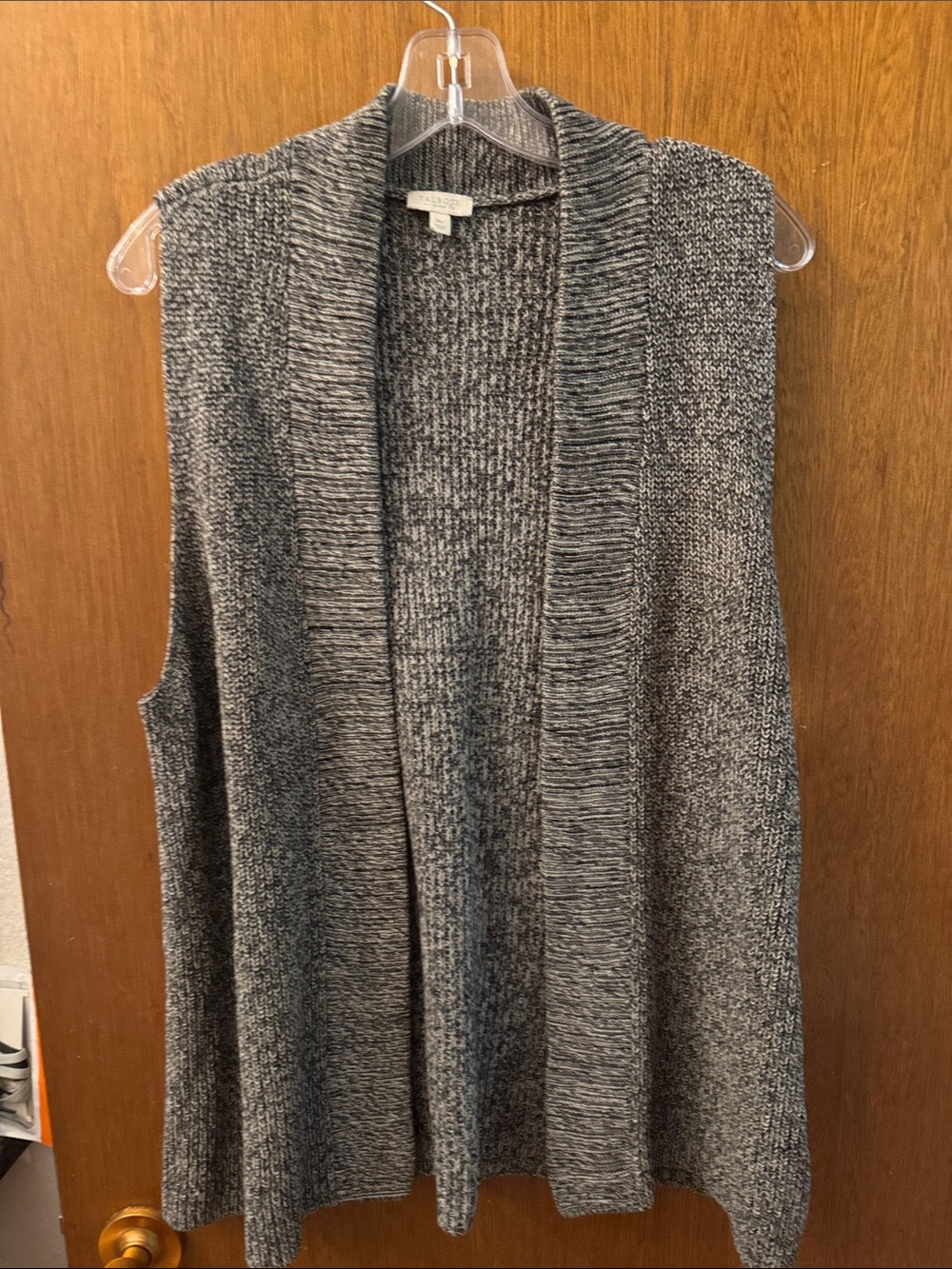 Talbots Gray Marled Open-Front Knit Vest 100% Cotton